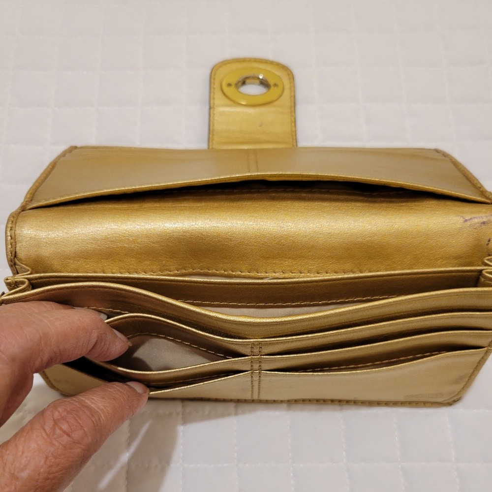 VTG Coach Signature‎ C Turnlock Envelope Wallet Khaki Brown Canvas Gold Trim Hot - Picture 11 of 16